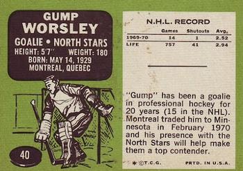 1970-71 Topps #40 Gump Worsley Back