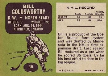 1970-71 Topps #46 Bill Goldsworthy Back