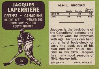 1970-71 Topps #52 Jacques Laperriere Back