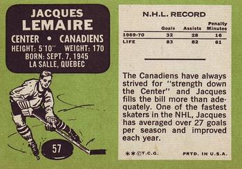 1970-71 Topps #57 Jacques Lemaire Back