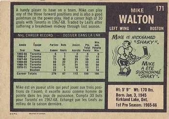 1971-72 O-Pee-Chee #171 Mike Walton Back