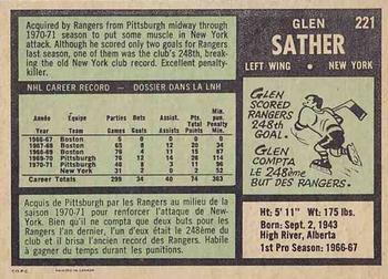 1971-72 O-Pee-Chee #221 Glen Sather Back
