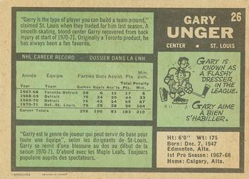 1971-72 O-Pee-Chee #26 Garry Unger Back