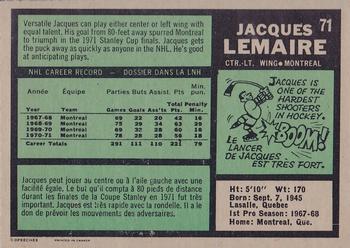 1971-72 O-Pee-Chee #71 Jacques Lemaire Back