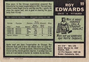 1971-72 O-Pee-Chee #99 Roy Edwards Back