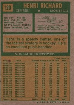 1971-72 Topps #120 Henri Richard Back