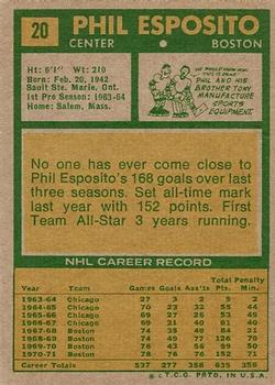 1971-72 Topps #20 Phil Esposito Back