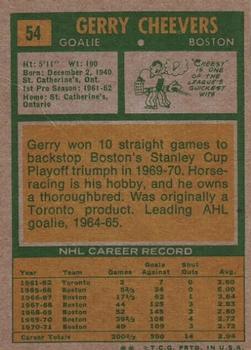 1971-72 Topps #54 Gerry Cheevers Back