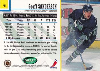 1995-96 Parkhurst International - Emerald Ice #91 Geoff Sanderson Back
