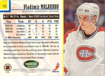 1995-96 Parkhurst International - Emerald Ice #115 Vladimir Malakhov Back