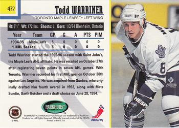 1995-96 Parkhurst International - Emerald Ice #472 Todd Warriner Back