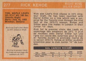 1972-73 O-Pee-Chee #277 Rick Kehoe Back