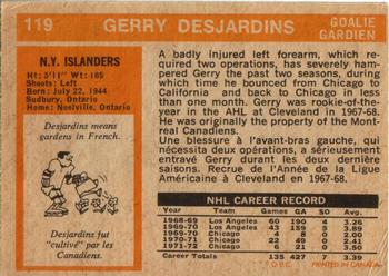 1972-73 O-Pee-Chee #119 Gerry Desjardins Back