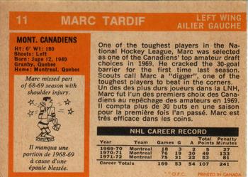 1972-73 O-Pee-Chee #11 Marc Tardif Back
