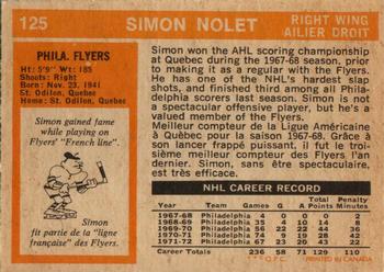 1972-73 O-Pee-Chee #125 Simon Nolet Back