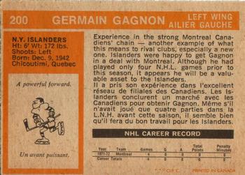 1972-73 O-Pee-Chee #200 Germain Gagnon Back