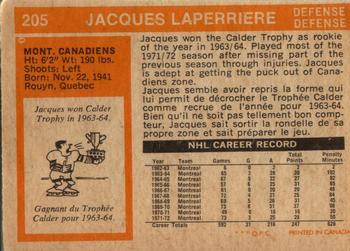 1972-73 O-Pee-Chee #205 Jacques Laperriere Back
