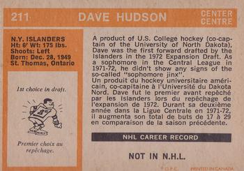 1972-73 O-Pee-Chee #211 Dave Hudson Back