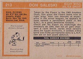 1972-73 O-Pee-Chee #213 Don Saleski Back