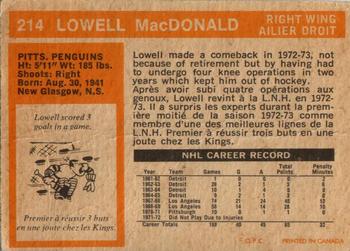 1972-73 O-Pee-Chee #214 Lowell MacDonald Back