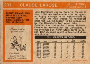 1972-73 O-Pee-Chee #231 Claude Larose Back