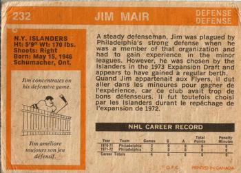 1972-73 O-Pee-Chee #232 Jim Mair Back