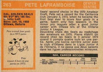 1972-73 O-Pee-Chee #263 Pete Laframboise Back