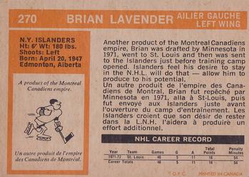 1972-73 O-Pee-Chee #270 Brian Lavender Back