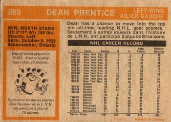 1972-73 O-Pee-Chee #289 Dean Prentice Back
