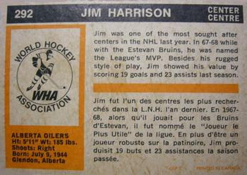 1972-73 O-Pee-Chee #292 Jim Harrison Back