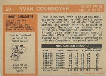 1972-73 O-Pee-Chee #29 Yvan Cournoyer Back
