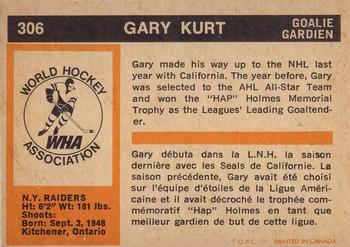 1972-73 O-Pee-Chee #306 Gary Kurt Back
