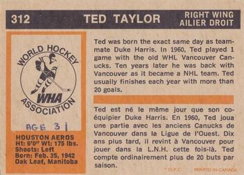 1972-73 O-Pee-Chee #312 Ted Taylor Back