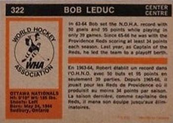 1972-73 O-Pee-Chee #322 Bob Leduc Back