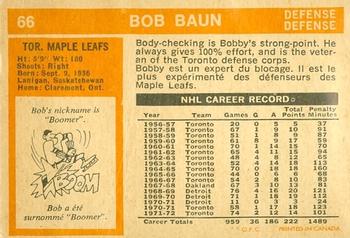 1972-73 O-Pee-Chee #66 Bob Baun Back