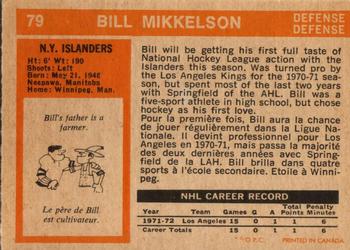 1972-73 O-Pee-Chee #79 Bill Mikkelson Back