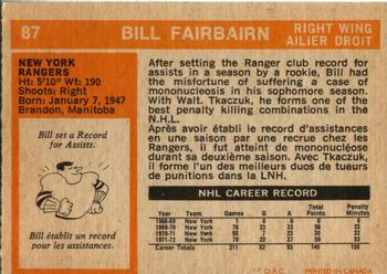 1972-73 O-Pee-Chee #87 Bill Fairbairn Back