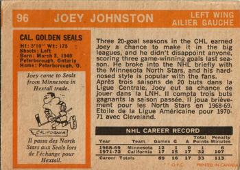 1972-73 O-Pee-Chee #96 Joey Johnston Back