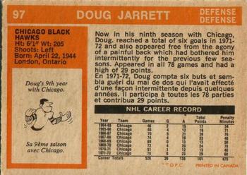 1972-73 O-Pee-Chee #97 Doug Jarrett Back