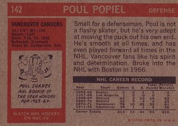 1972-73 Topps #142 Poul Popiel Back