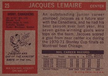 1972-73 Topps #25 Jacques Lemaire Back