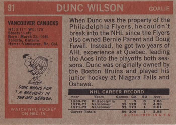 1972-73 Topps #91 Dunc Wilson Back