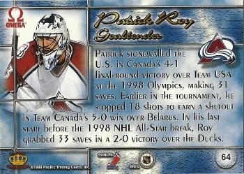 1997-98 Pacific Omega - Copper #64 Patrick Roy Back