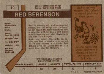 1973-74 O-Pee-Chee #10 Red Berenson Back