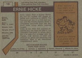1973-74 O-Pee-Chee #18 Ernie Hicke Back