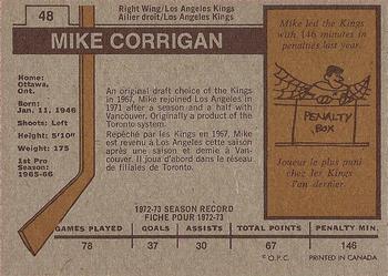 1973-74 O-Pee-Chee #48 Mike Corrigan Back