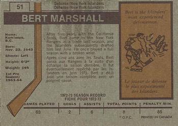 1973-74 O-Pee-Chee #51 Bert Marshall Back