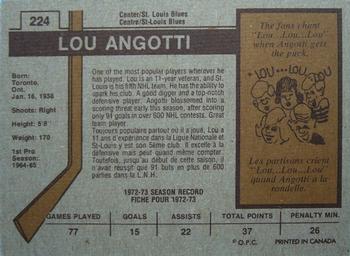 1973-74 O-Pee-Chee #224 Lou Angotti Back