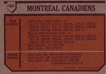 1973-74 Topps #100 Montreal Canadiens Team Back