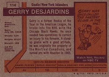 1973-74 Topps #114 Gerry Desjardins Back